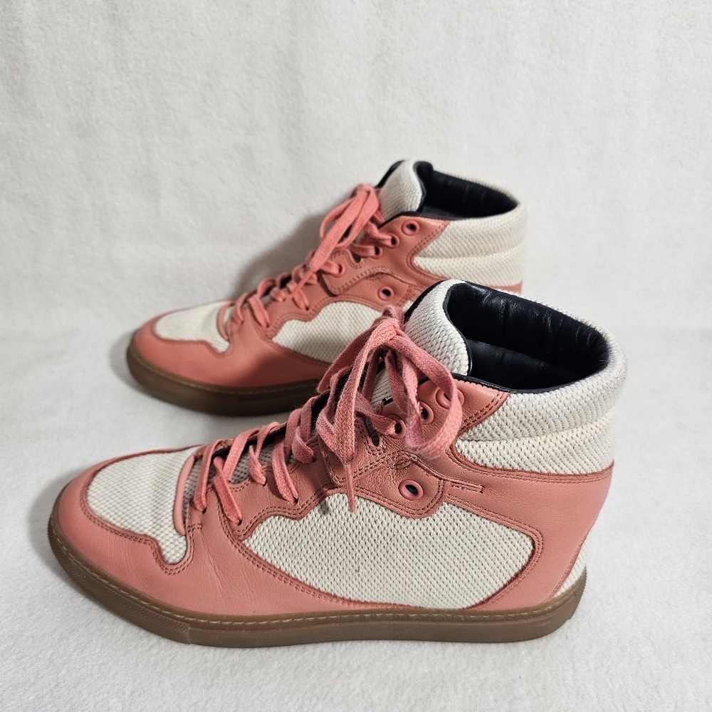 Balenciaga Tess Rose Blush Leather High Top Sneakers - Picture 4 of 8